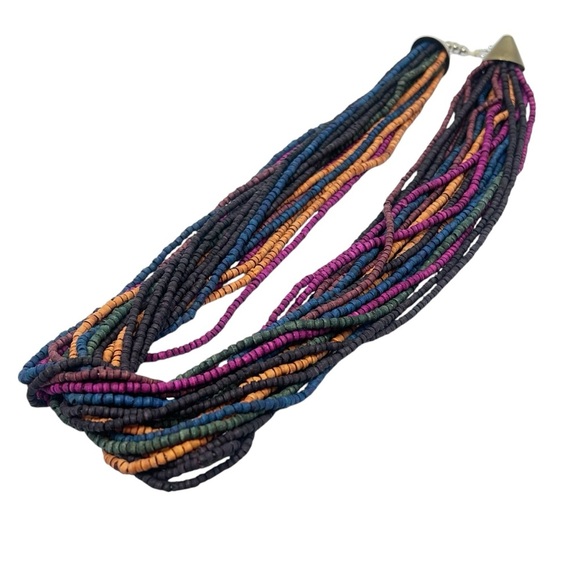 VTG Multi Strand Seed Beaded Multi Colored Boho Necklace - Picture 9 of 15